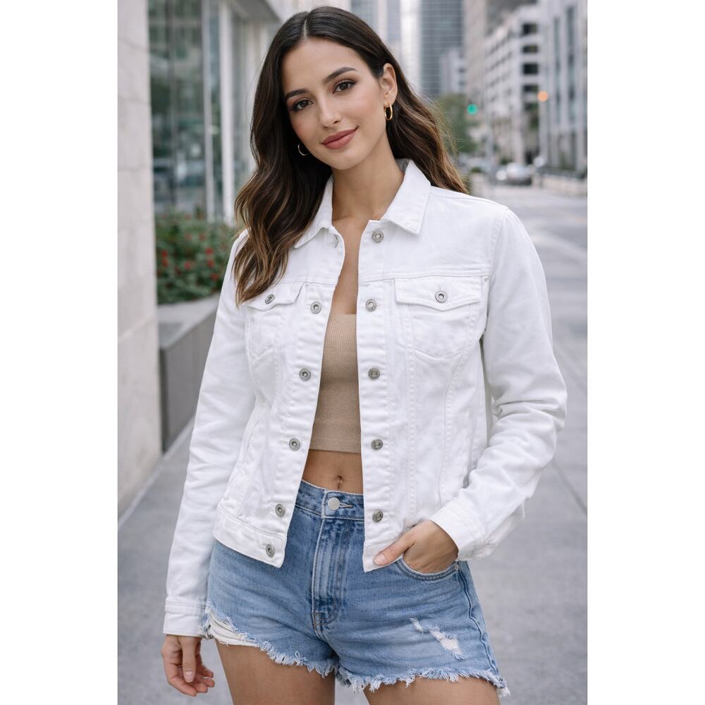 Orvis White Denim Jacket Women’s Small Stretch Cotton Classic Trucker